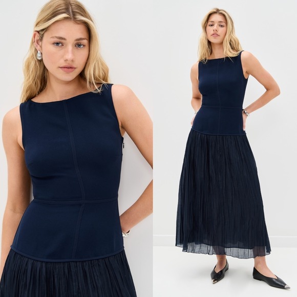 Reformation Cyra Pieced Drop-Waist Maxi Dress Navy Blue - Size 4 - Picture 1 of 16
